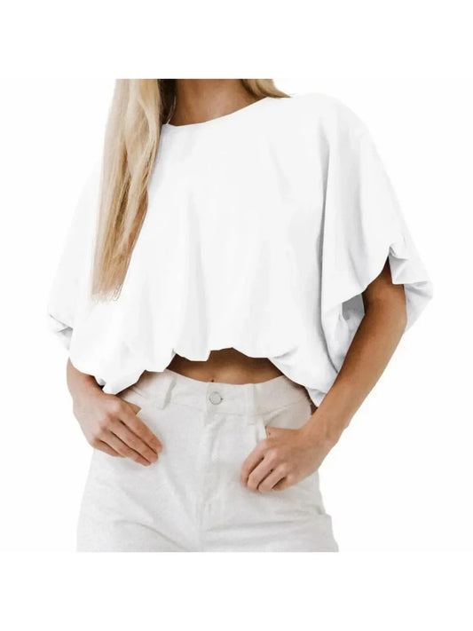 Women's Baggy Flowy Batwing Crop Blouse