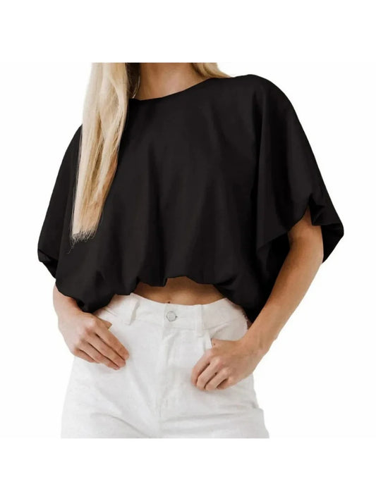 Women's Baggy Flowy Batwing Crop Blouse