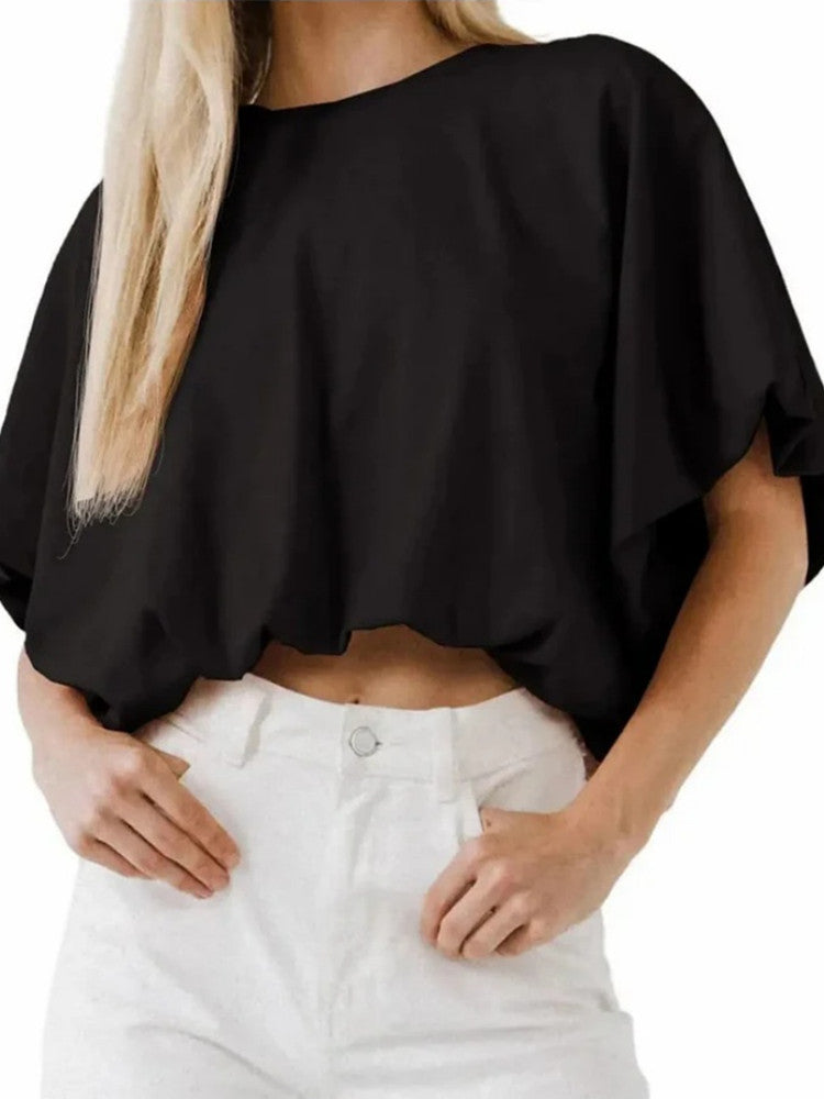 Women's Baggy Flowy Batwing Crop Blouse
