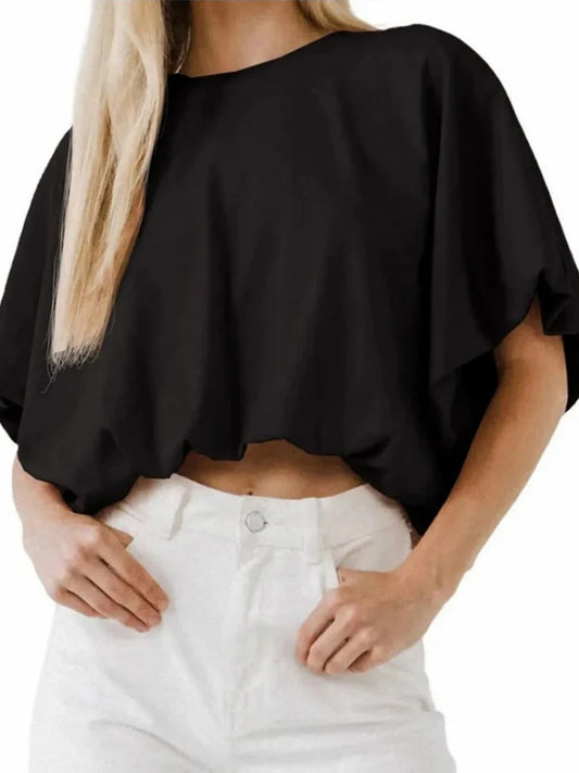 Women's Baggy Flowy Batwing Crop Blouse