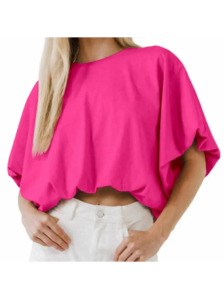 Women's Baggy Flowy Batwing Crop Blouse