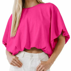 Women's Baggy Flowy Batwing Crop Blouse