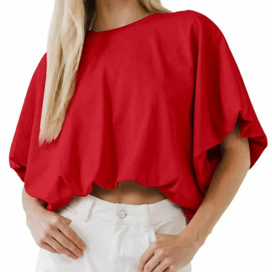 Women's Baggy Flowy Batwing Crop Blouse