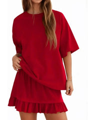 Women's Summer Relaxed Fit Ruffle Hem Short Two Piece Outfit Set