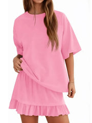 Women's Summer Relaxed Fit Ruffle Hem Short Two Piece Outfit Set