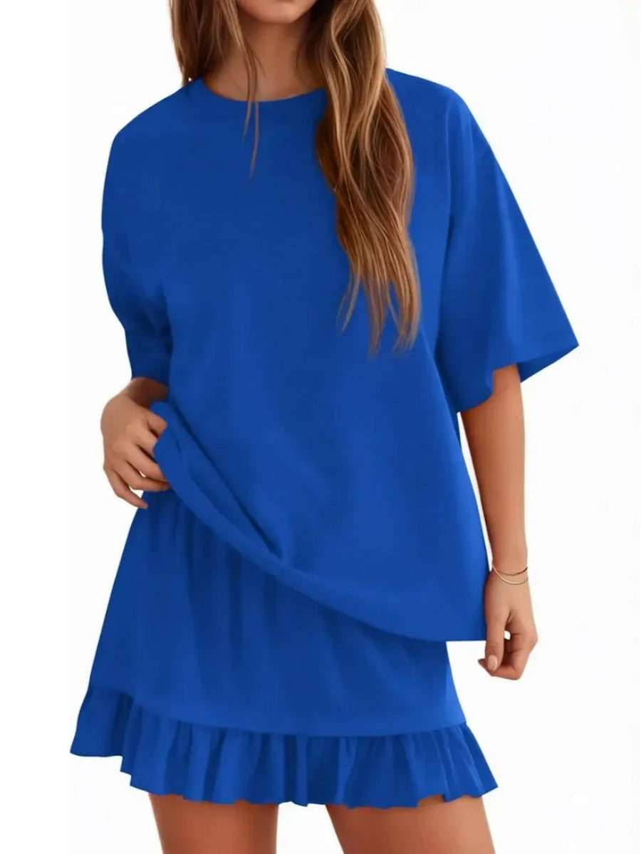 Women's Summer Relaxed Fit Ruffle Hem Short Two Piece Outfit Set