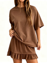 Women's Summer Relaxed Fit Ruffle Hem Short Two Piece Outfit Set