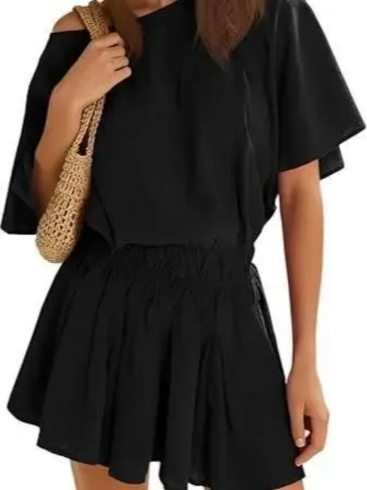 Women's Elastic Waist Off Shoulder Flow Mini Dress