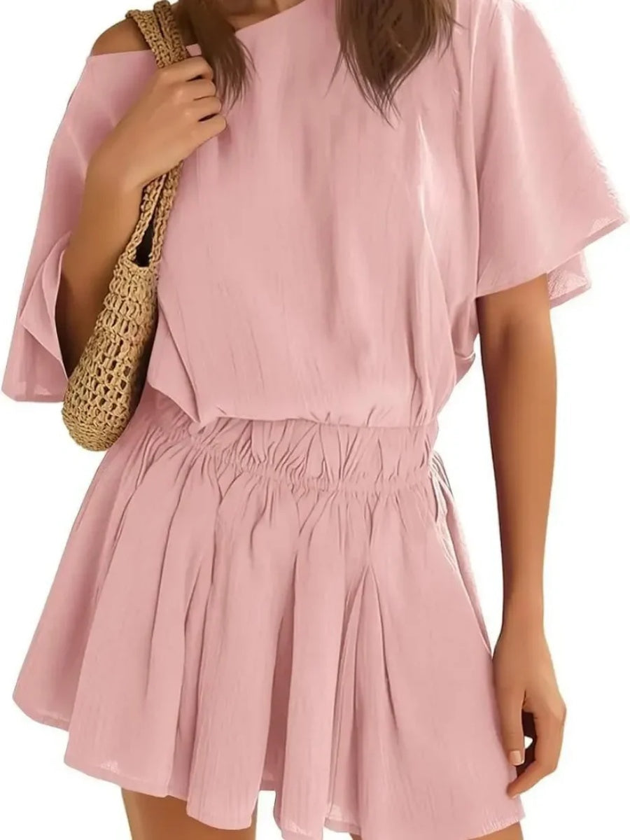 Women's Elastic Waist Off Shoulder Flow Mini Dress