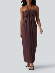Women's Flowy Draped Halter Vacation Midi Dress
