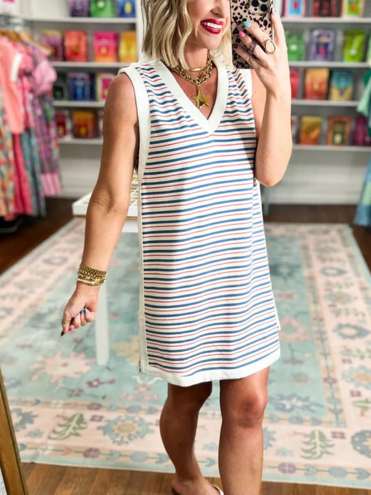 Women's Summer Holiday Contrast Edge Striped Dress