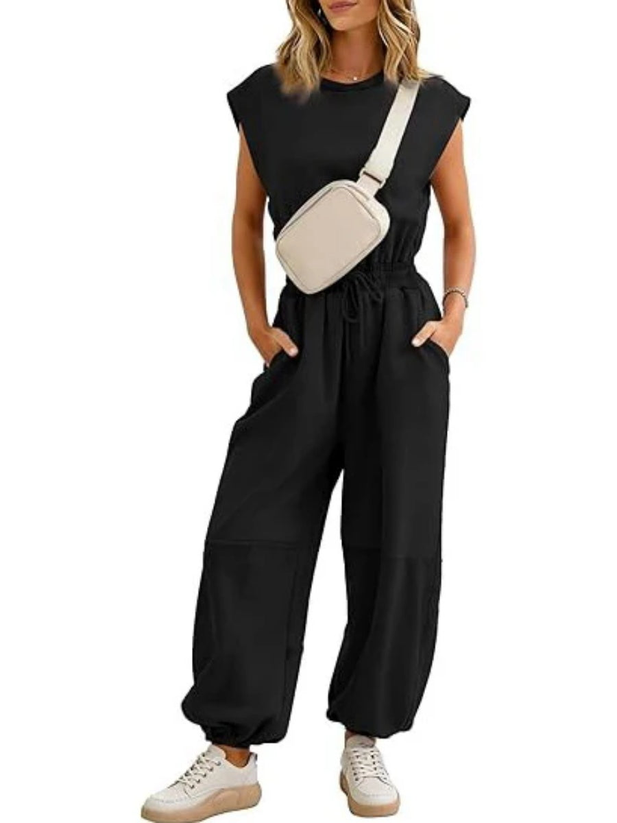Women's Loose Fit Elastic Waist Jogger Jumpsuit