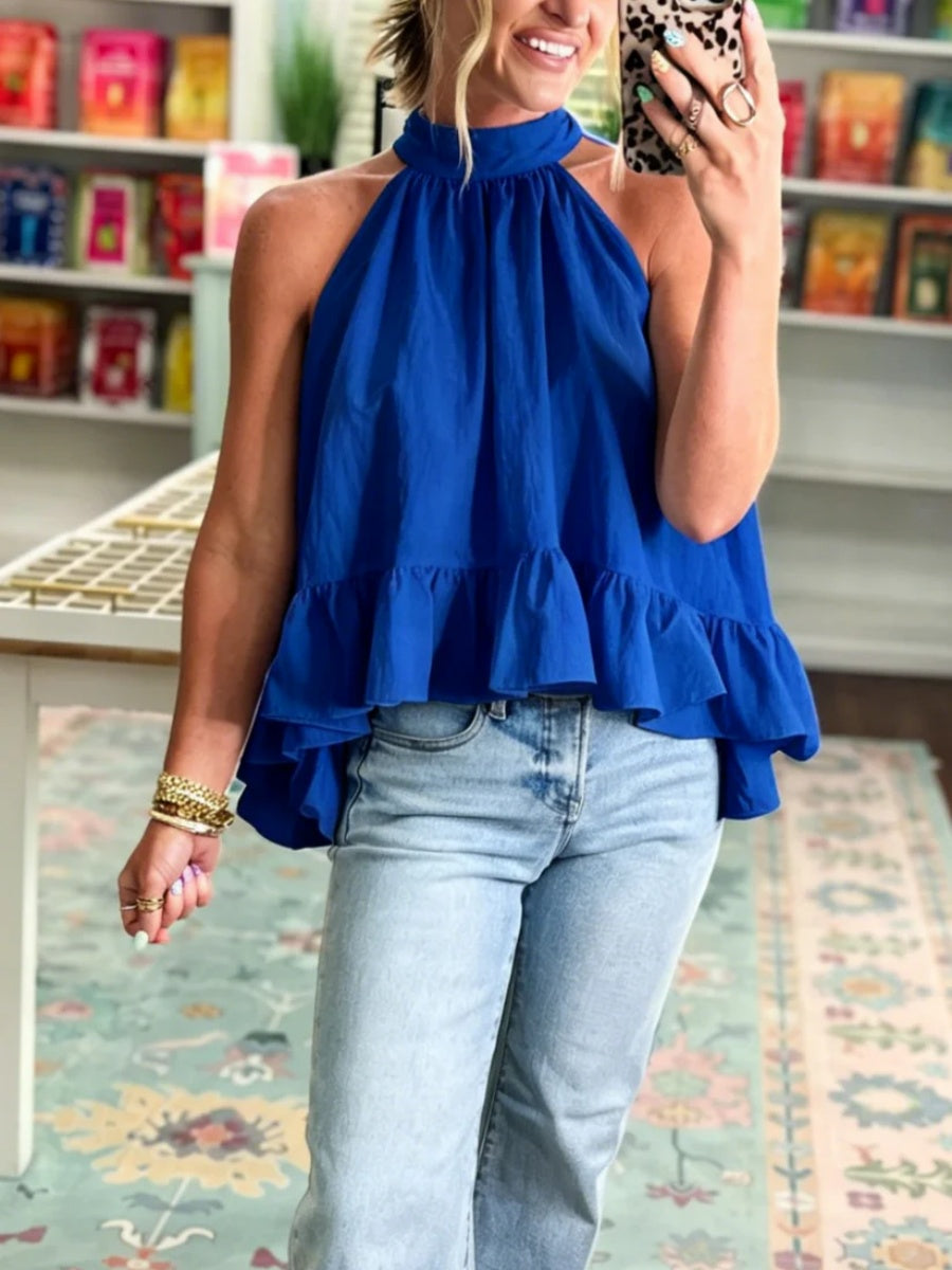 Women's Halter Ruffle Sleeveless Blouse