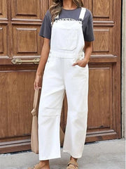 Women's Barrel Leg Denim Overalls with Pockets