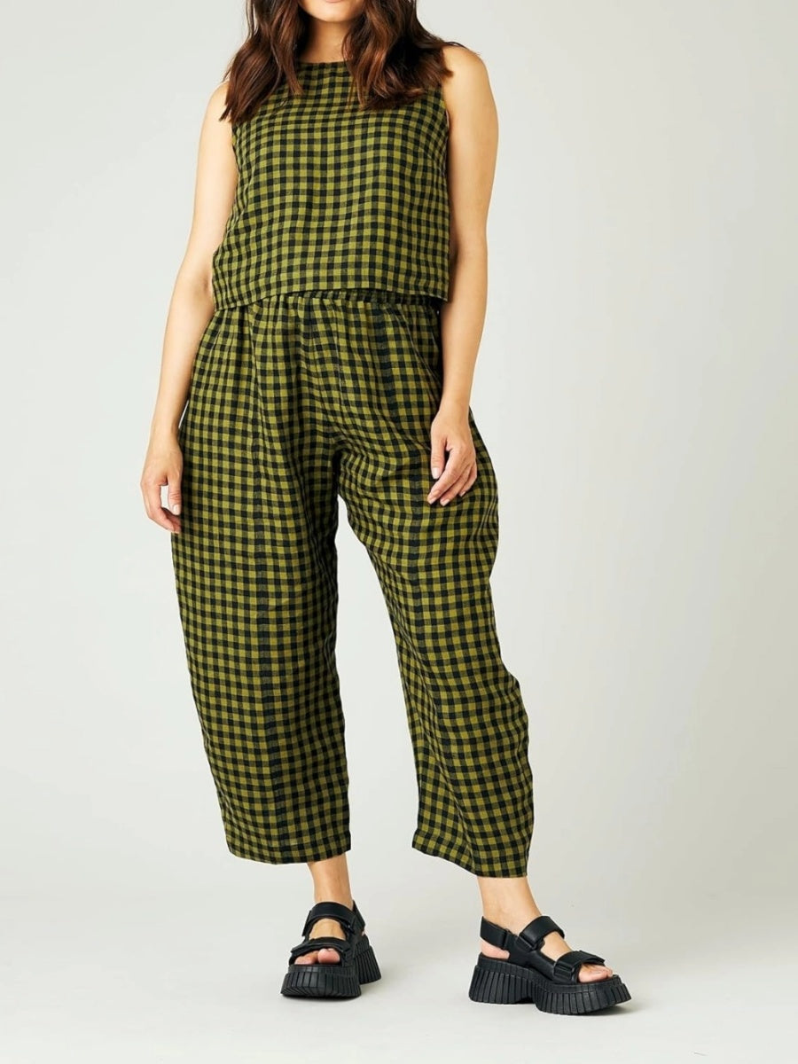 Women's Gingham Sleeveless Tank Top & Barrel Pants Set