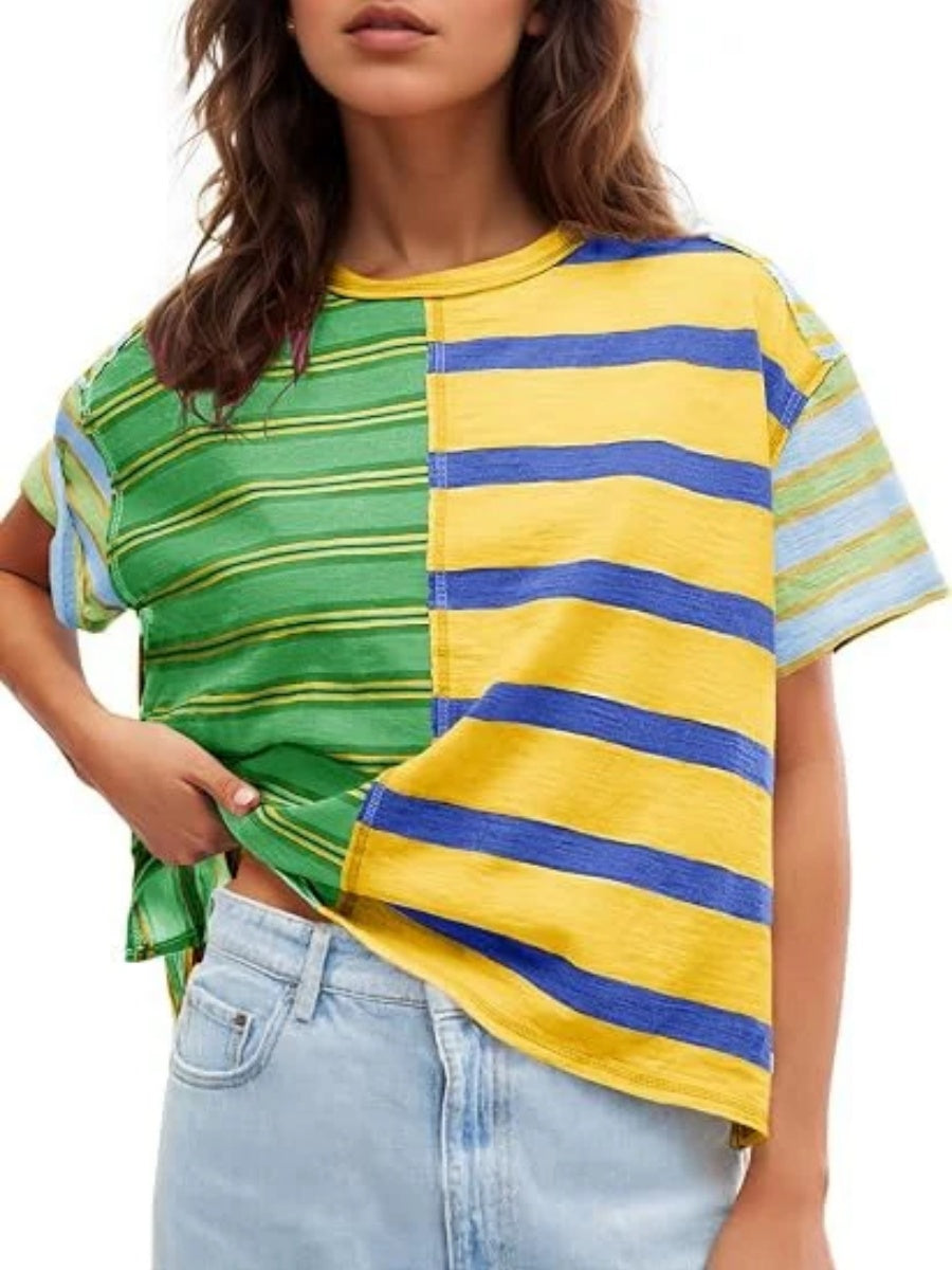 Women's Color Block Striped Short Sleeve Tee