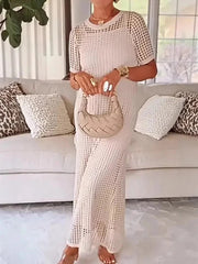 Women's Hollow Cover Up and Slip Dress Two-Piece Maxi Dress