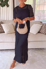 Women's Hollow Cover Up and Slip Dress Two-Piece Maxi Dress