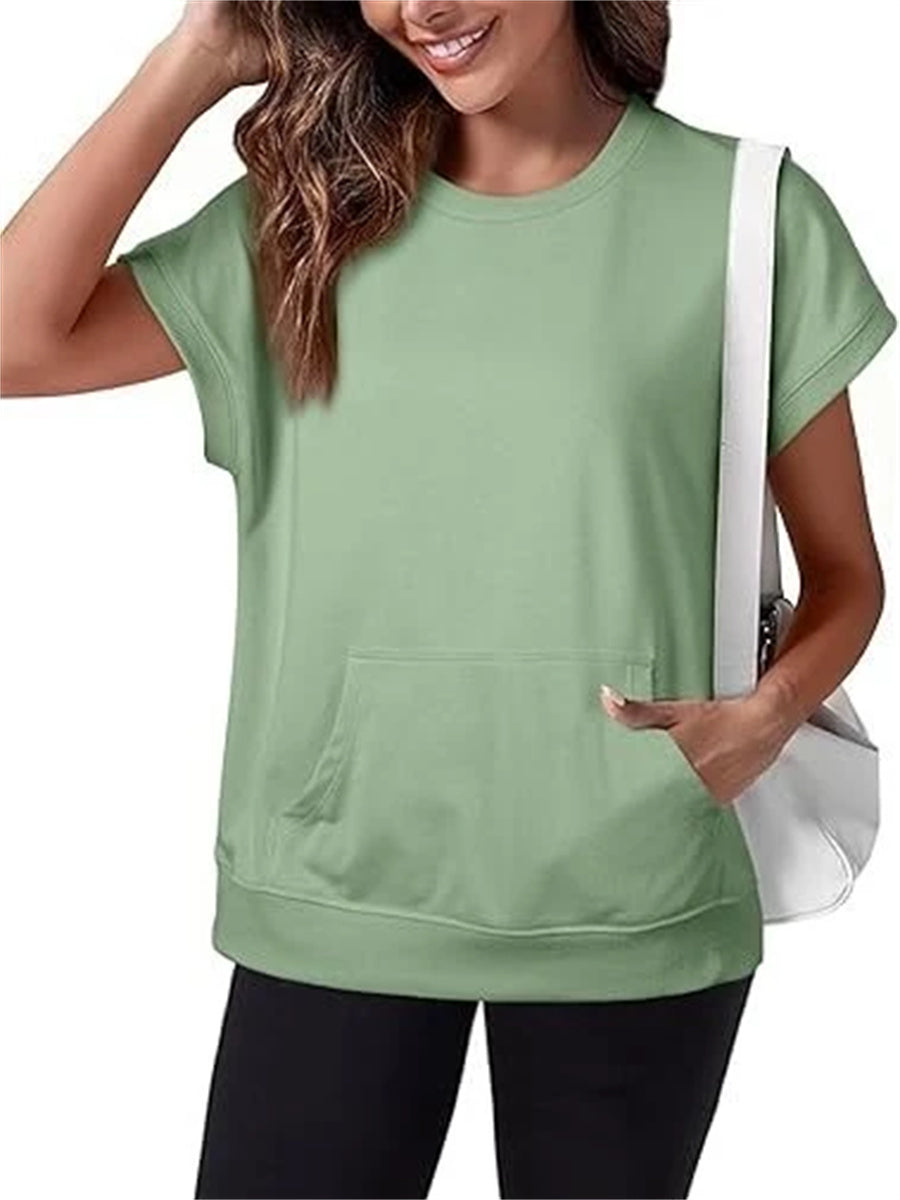 Women's Minimalist Solid Kangaroo Pocket Top