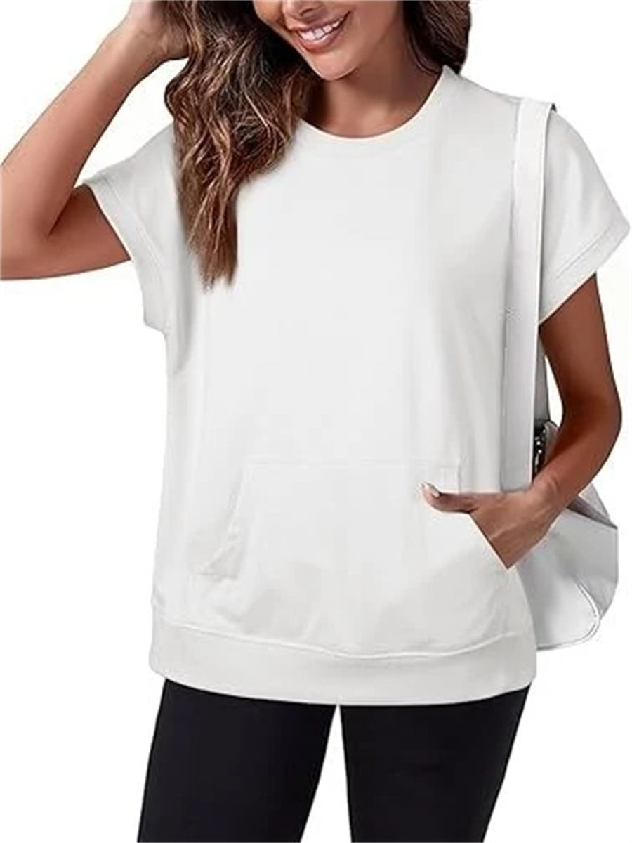 Women's Minimalist Solid Kangaroo Pocket Top