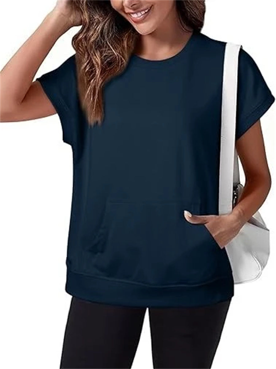 Women's Minimalist Solid Kangaroo Pocket Top