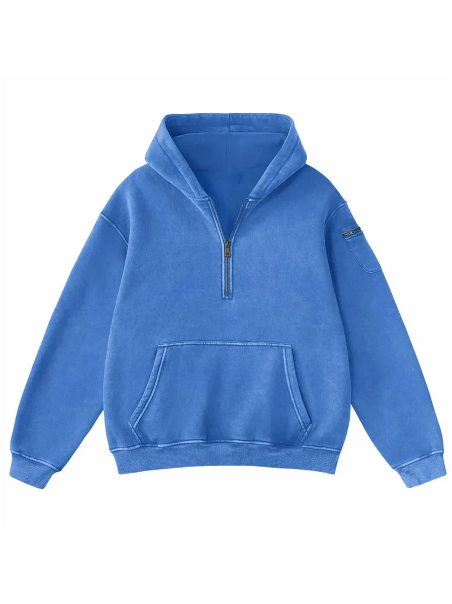 Women's Vintage Half Zip Long Sleeve Pocket Hoodie
