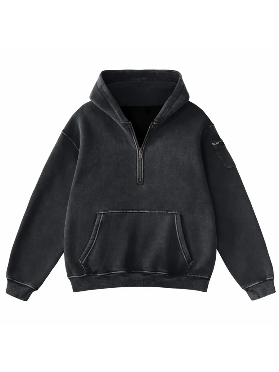 Women's Vintage Half Zip Long Sleeve Pocket Hoodie