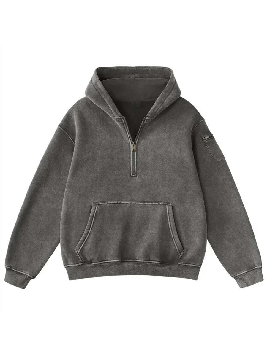 Women's Vintage Half Zip Long Sleeve Pocket Hoodie
