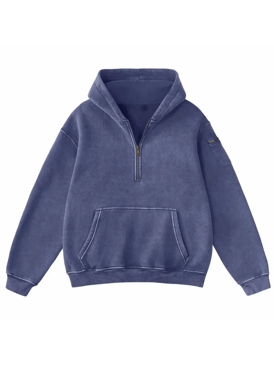 Women's Vintage Half Zip Long Sleeve Pocket Hoodie