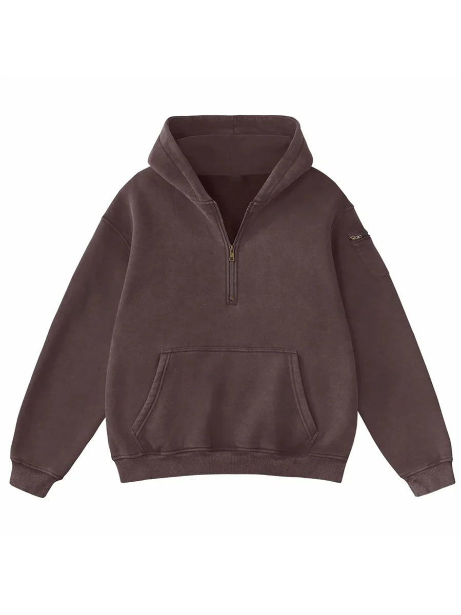 Women's Vintage Half Zip Long Sleeve Pocket Hoodie