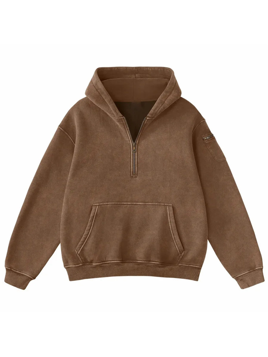 Women's Vintage Half Zip Long Sleeve Pocket Hoodie