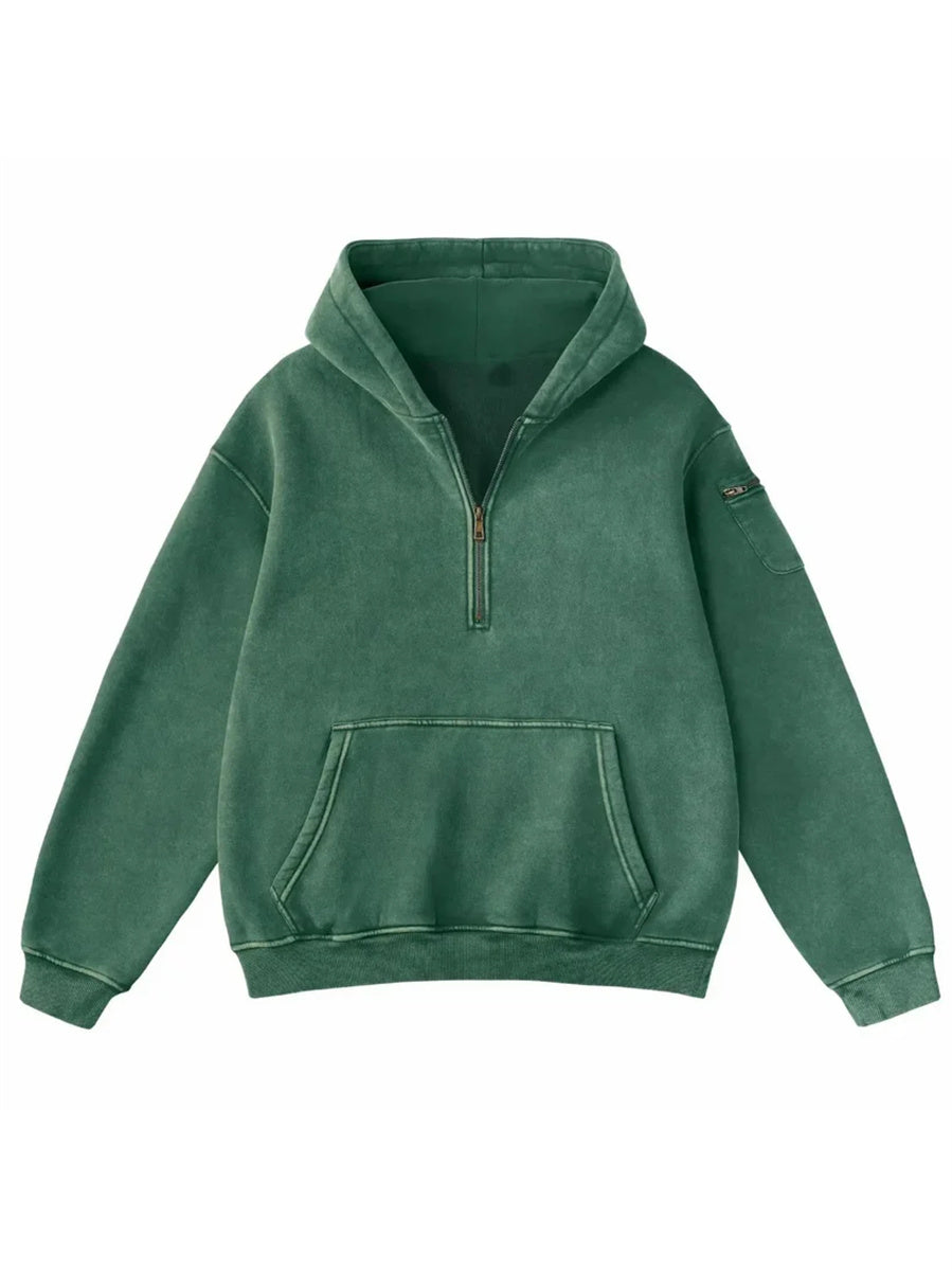 Women's Vintage Half Zip Long Sleeve Pocket Hoodie