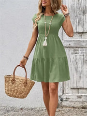 Women's Bohemian Textured Fabric Elastic Waist Mini Dress