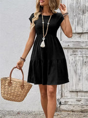 Women's Bohemian Textured Fabric Elastic Waist Mini Dress
