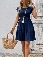 Women's Bohemian Textured Fabric Elastic Waist Mini Dress