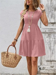 Women's Bohemian Textured Fabric Elastic Waist Mini Dress