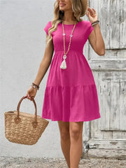 Women's Bohemian Textured Fabric Elastic Waist Mini Dress
