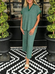 Women's Stripe Polo Loungewear Set