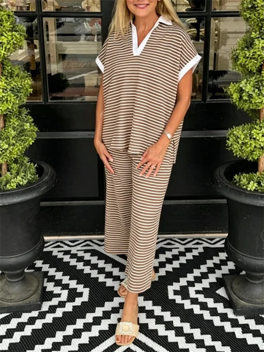 Women's Stripe Polo Loungewear Set