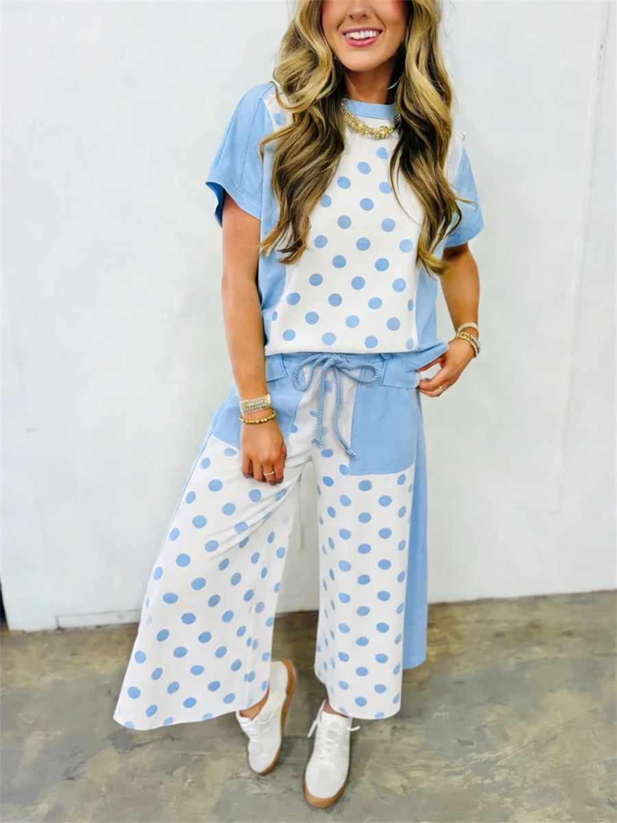 Women's Color Block Polka Dot Loungewear Set