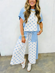 Women's Color Block Polka Dot Loungewear Set