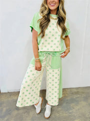 Women's Color Block Polka Dot Loungewear Set
