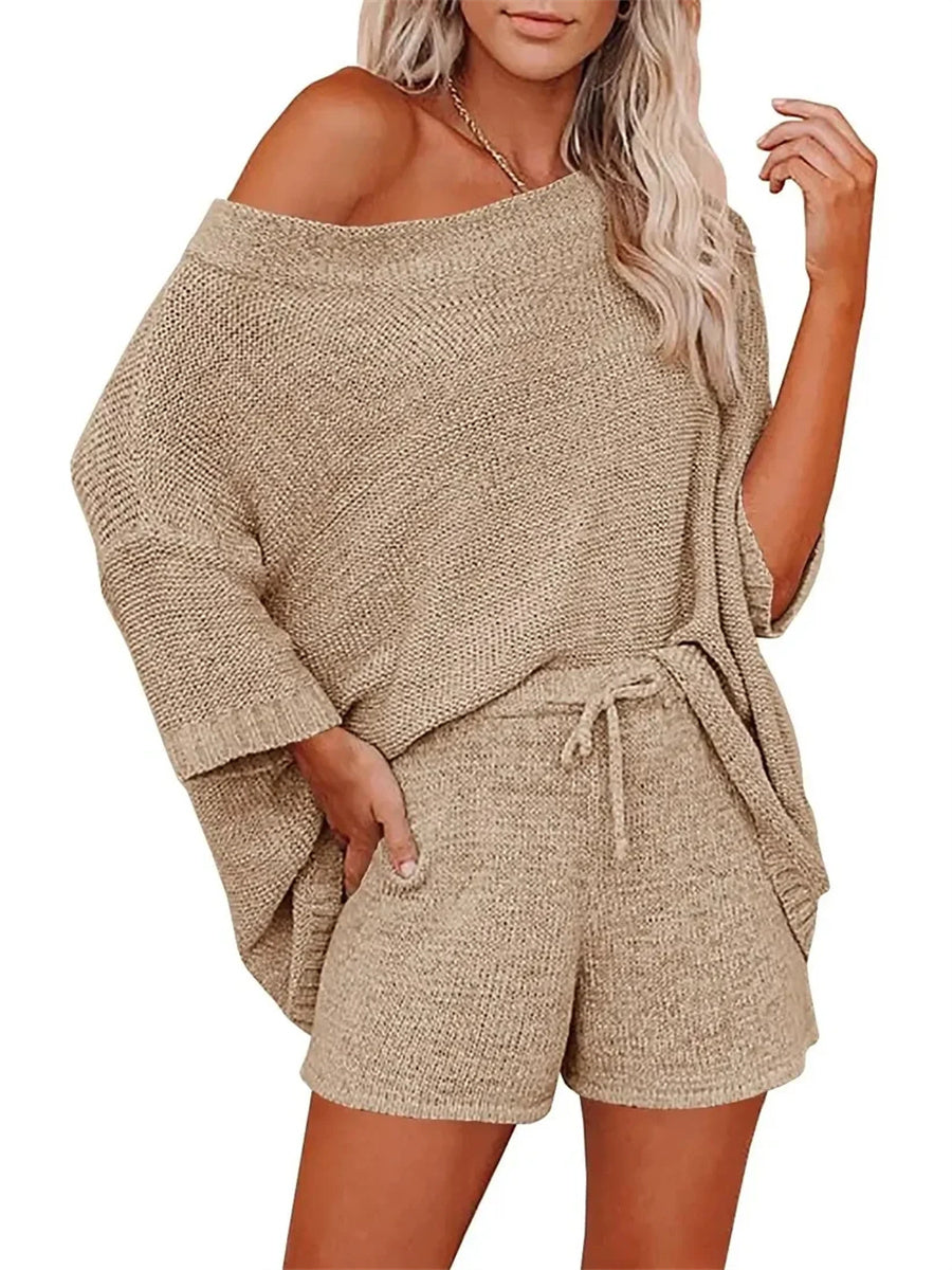 Women's Light Knit Top & Shorts Set