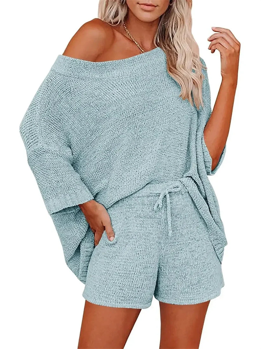 Women's Light Knit Top & Shorts Set