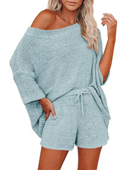 Women's Light Knit Top & Shorts Set