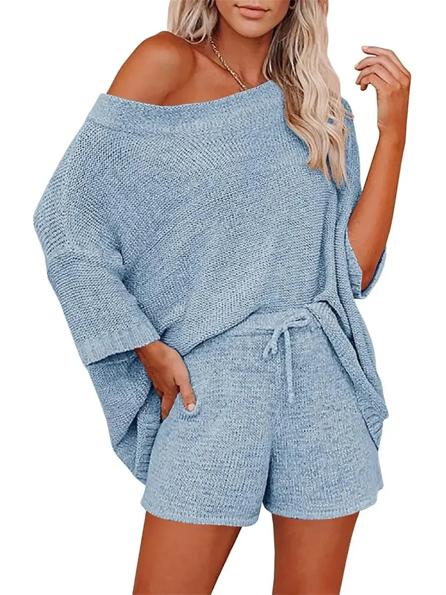 Women's Light Knit Top & Shorts Set