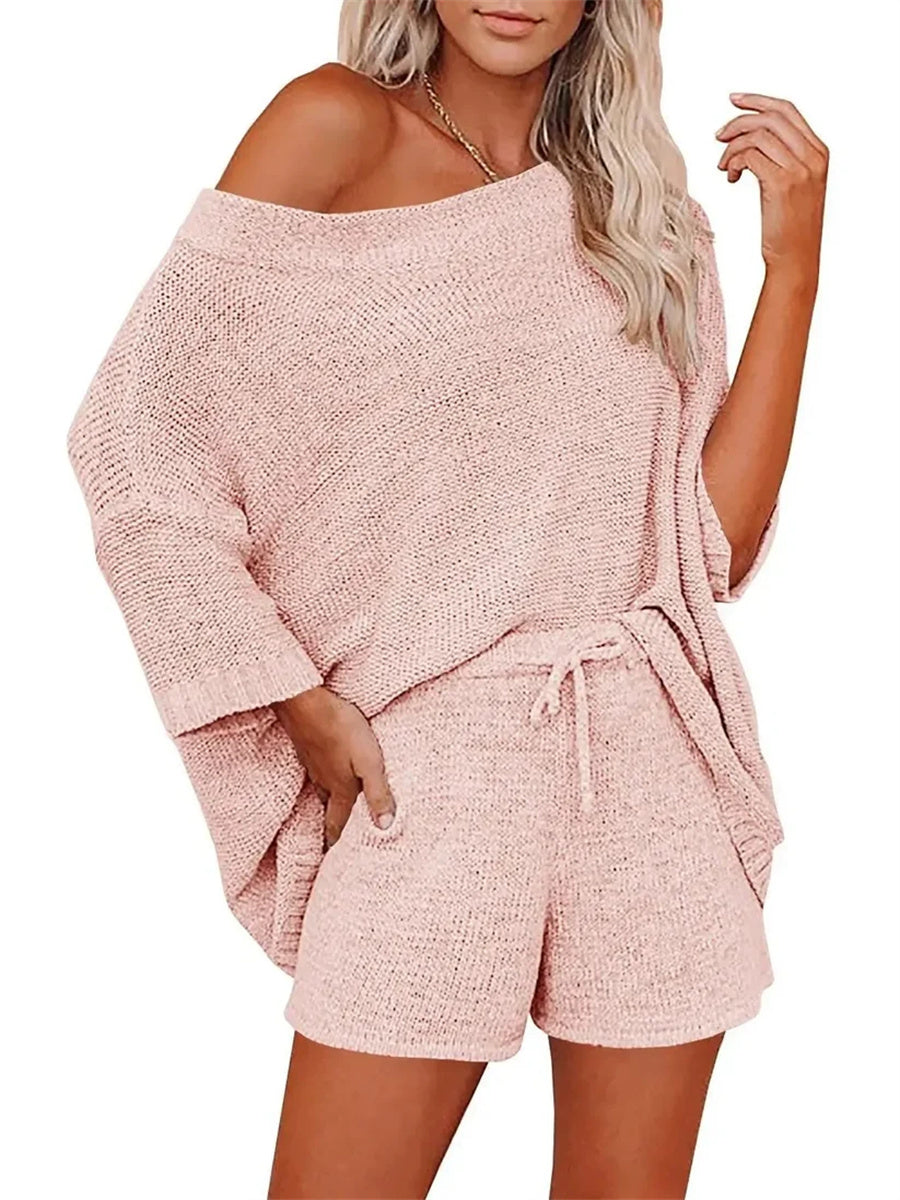 Women's Light Knit Top & Shorts Set
