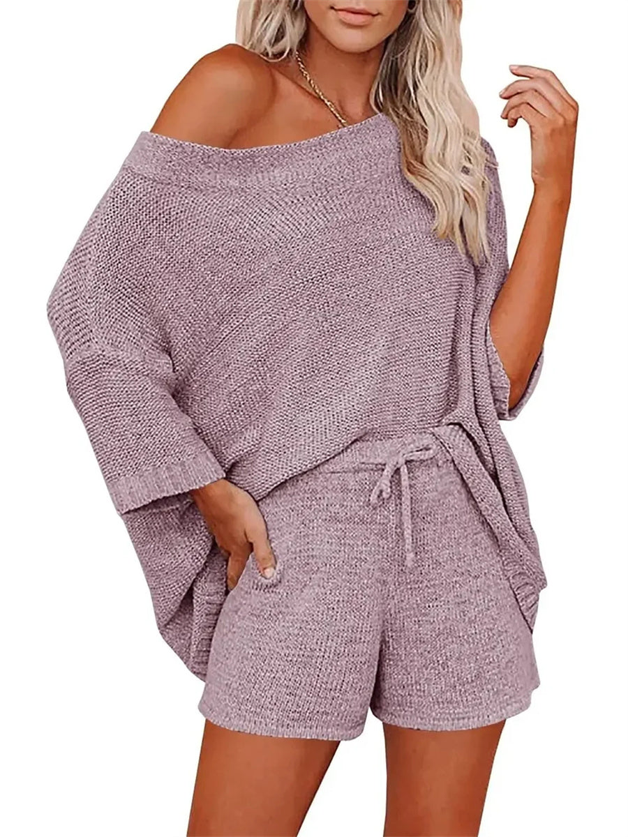 Women's Light Knit Top & Shorts Set