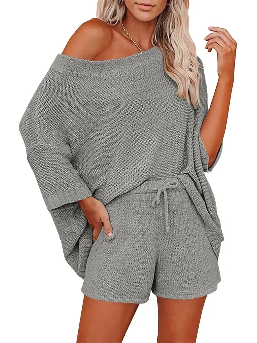Women's Light Knit Top & Shorts Set