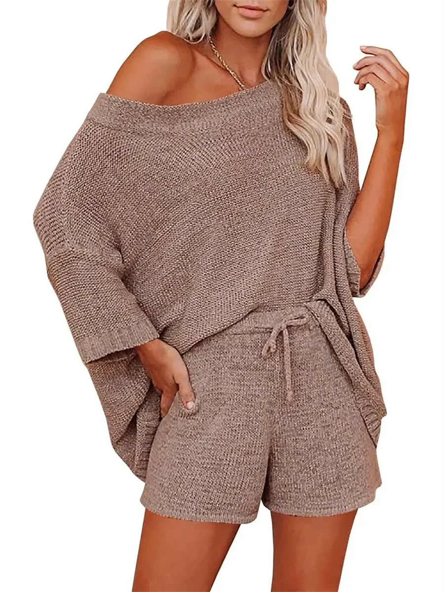 Women's Light Knit Top & Shorts Set